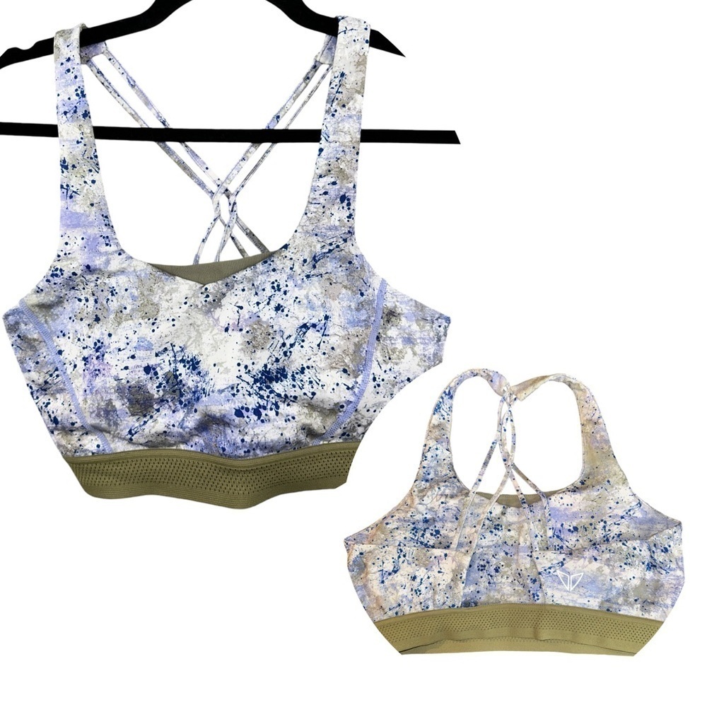 Korsa Road Runner Sports Bra Womens Medium Lilac Print Hypnotic Strappy Athletic